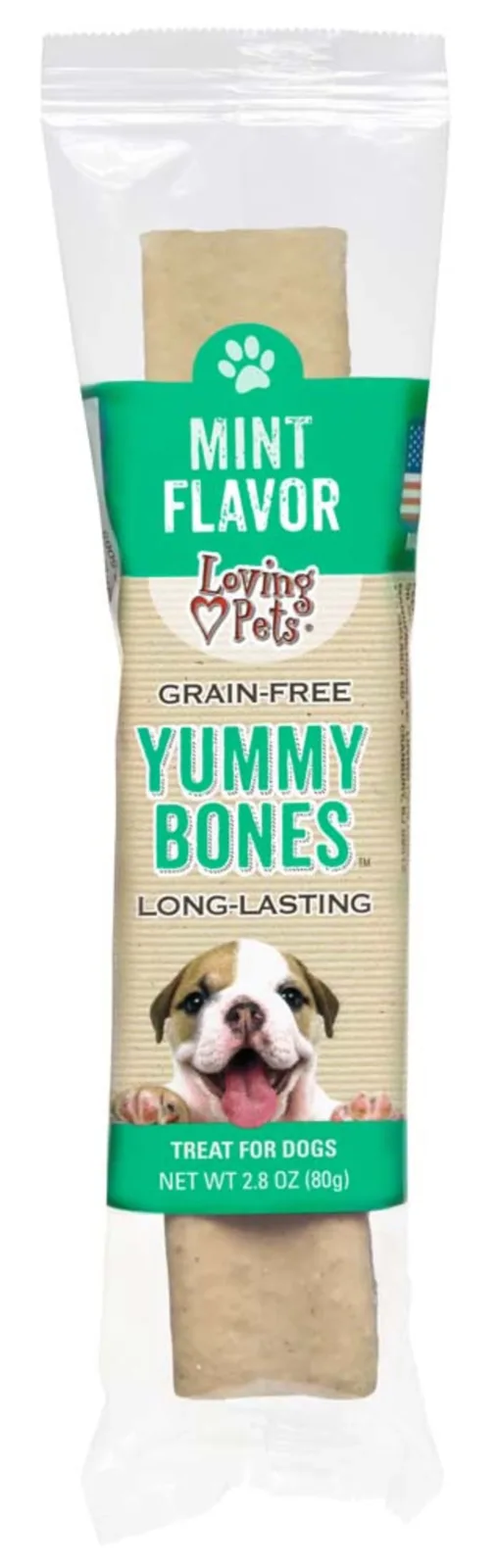 Loving Pets Yummy Bone Flavor Filled Dog Treat Mint, 2.8 oz each, Case of 15
