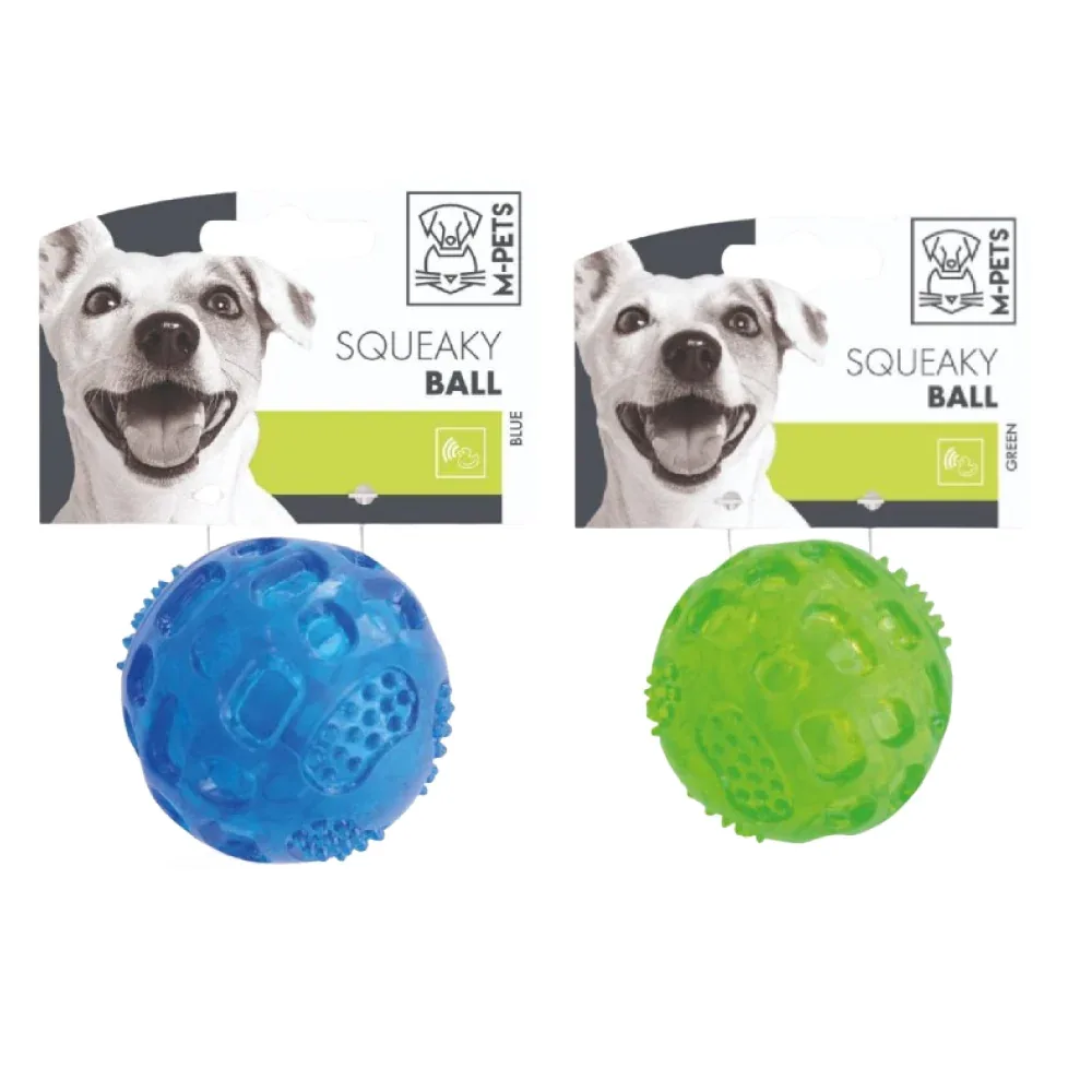 M Pets Squeaky Ball Toy for Dogs Combo (Green/Blue)