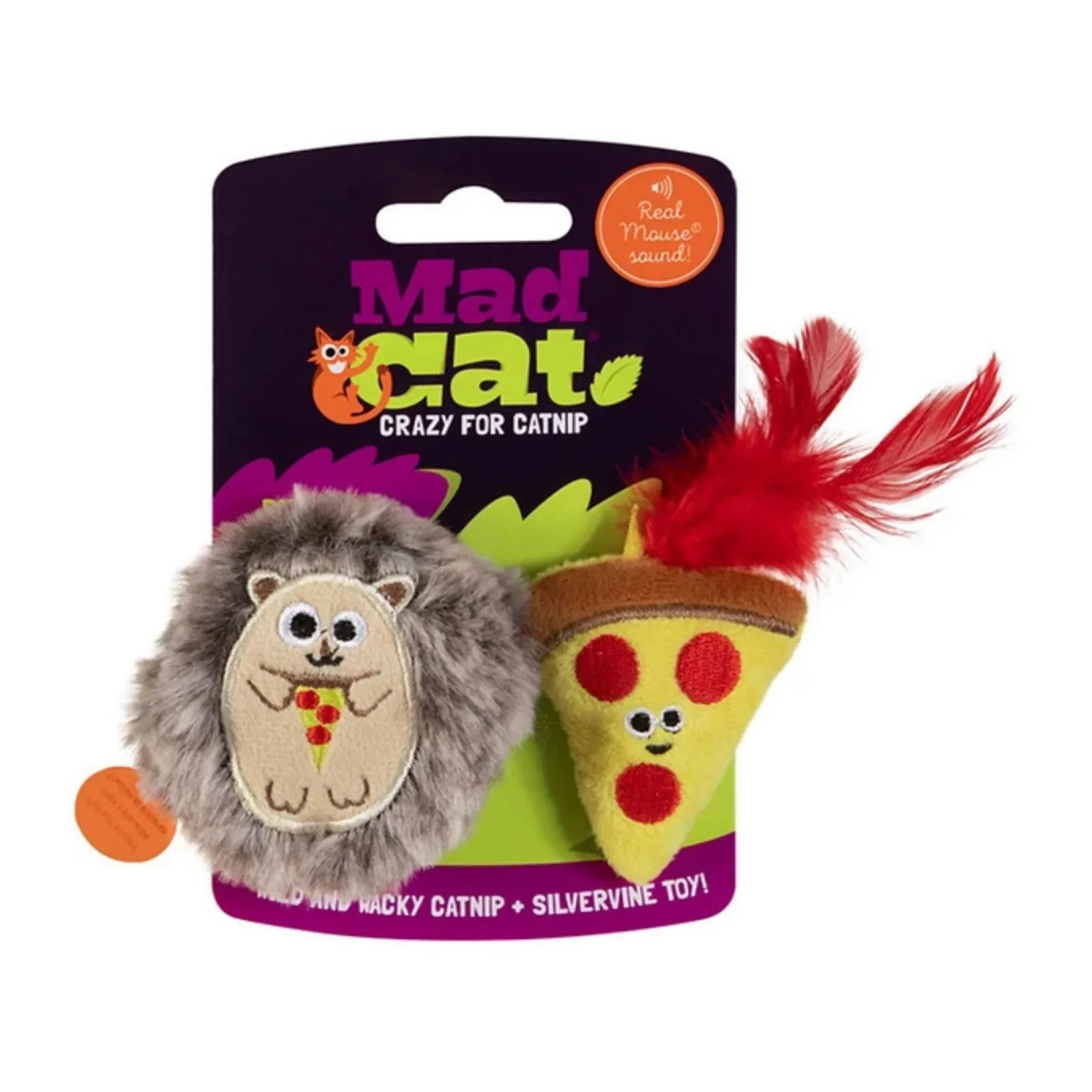 Mad Cat Pizza Hog with Catnip Silvervine Cat Toy, 2-Count