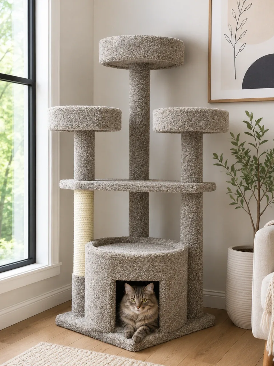 Maine Coon Cat House & Condo | Solid Wood Cat Tree for Large & Multi-Cat Homes