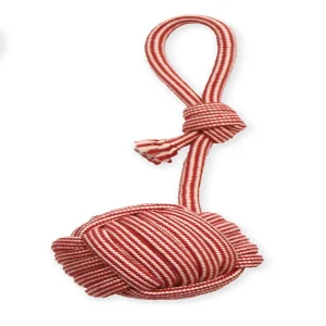 Mammoth Pet Products EXTRA Flossy Chew Monkey Fist Tug with Loop Handle Dog Toy Red/White Medium, 14 in