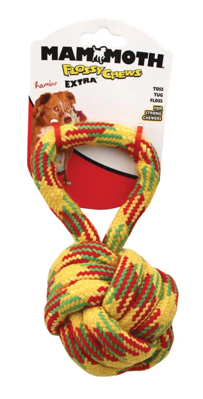 Mammoth Pet Products EXTRA Monkey Fist With Handle Dog Toy Multi-Color, 3.5 in, Medium