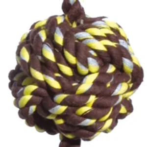Mammoth Pet Products Monkey Fist Ball Dog toy with Rope Ends Brown/Yellow Small, 13 in