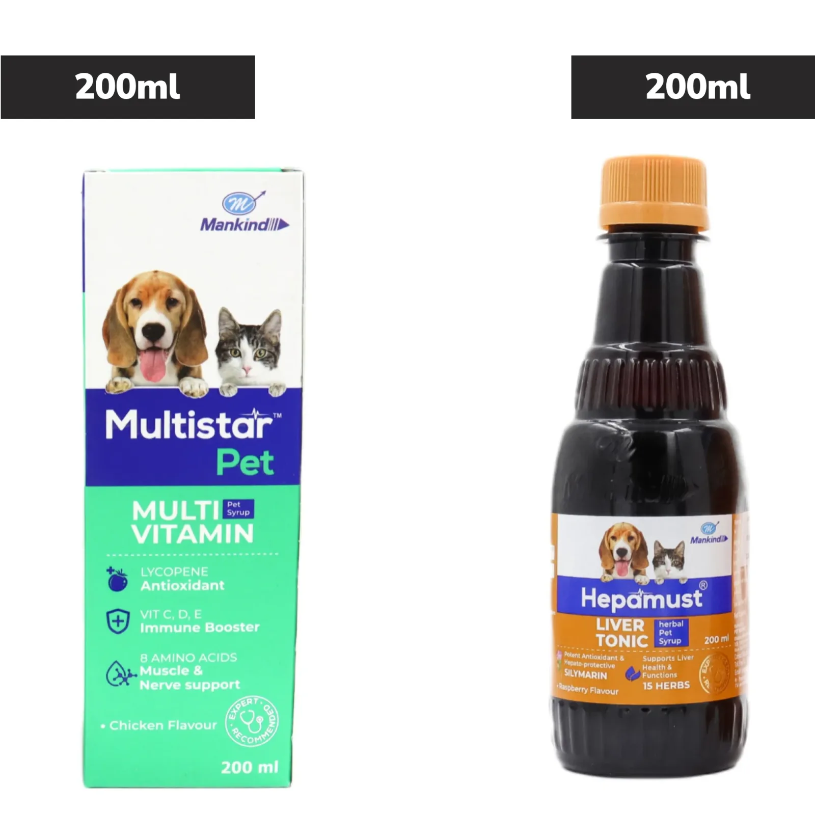 Mankind Multistar Pet Syrup 200ml and Hepamust Liver Tonic 200ml for Dogs & Cats Combo