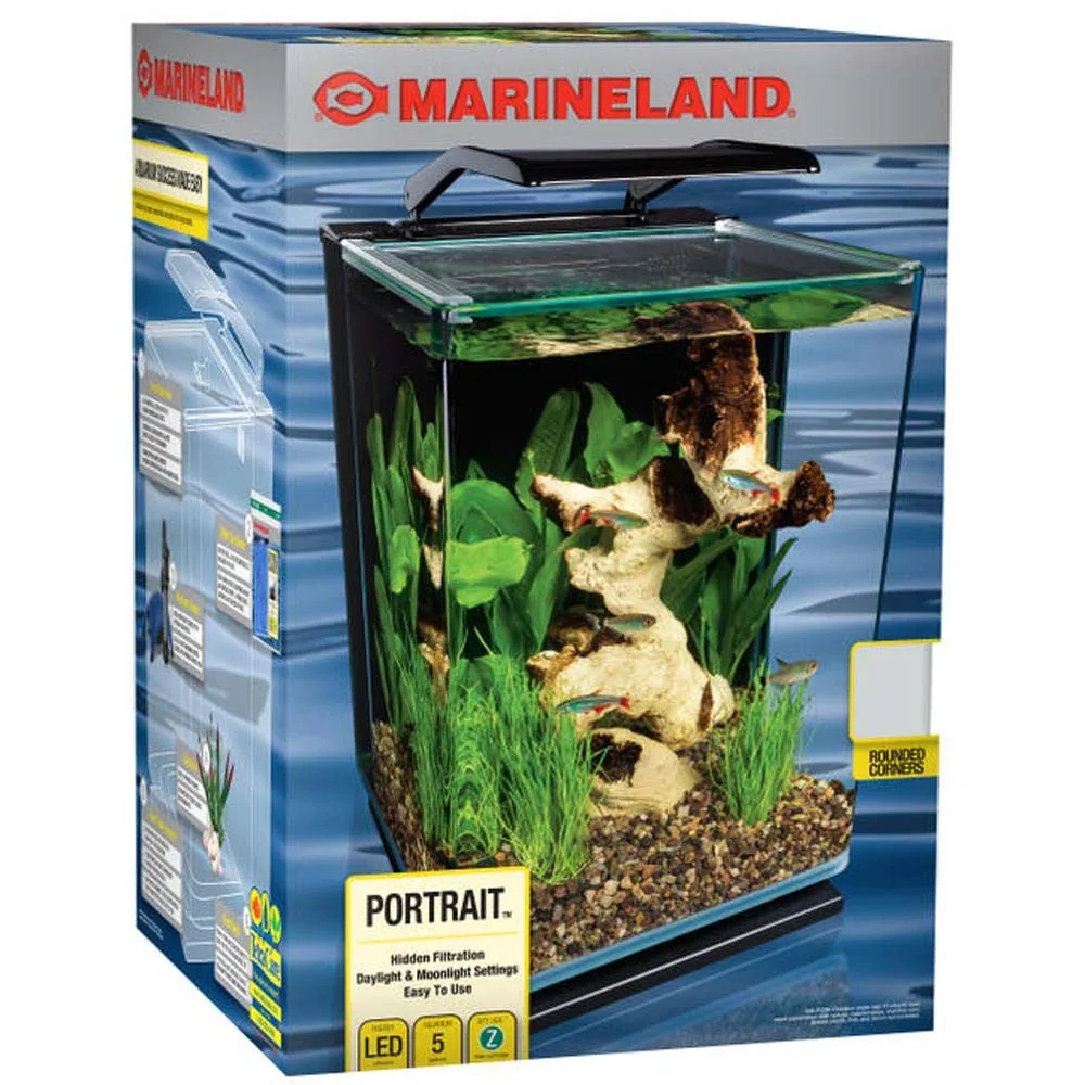 Marineland Portrait Curved Glass Aquarium Kit Black, Clear 5 gal
