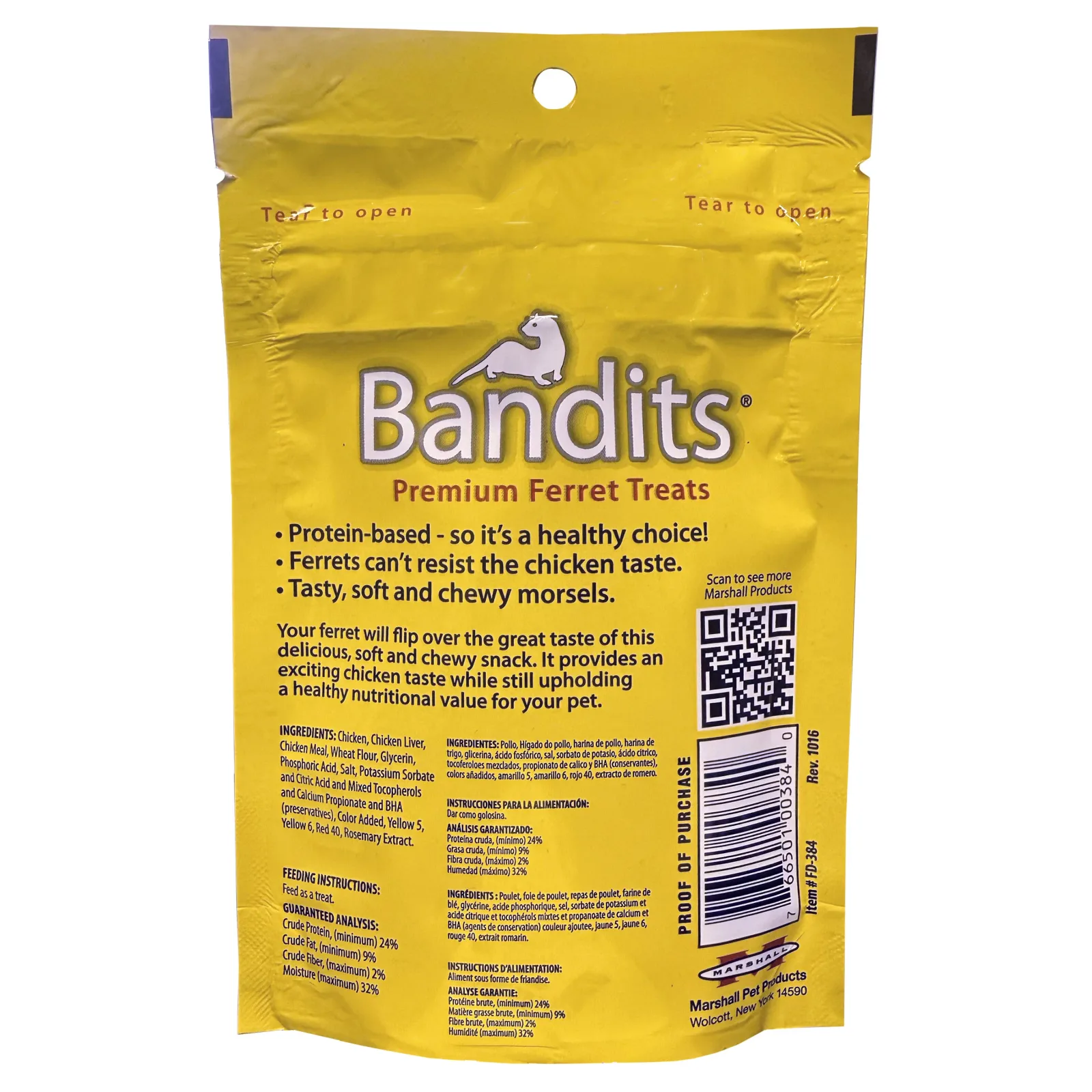 Marshall Bandits Ferret Treat, Chicken Flavor, Dry, 3 oz Bag - Image 2