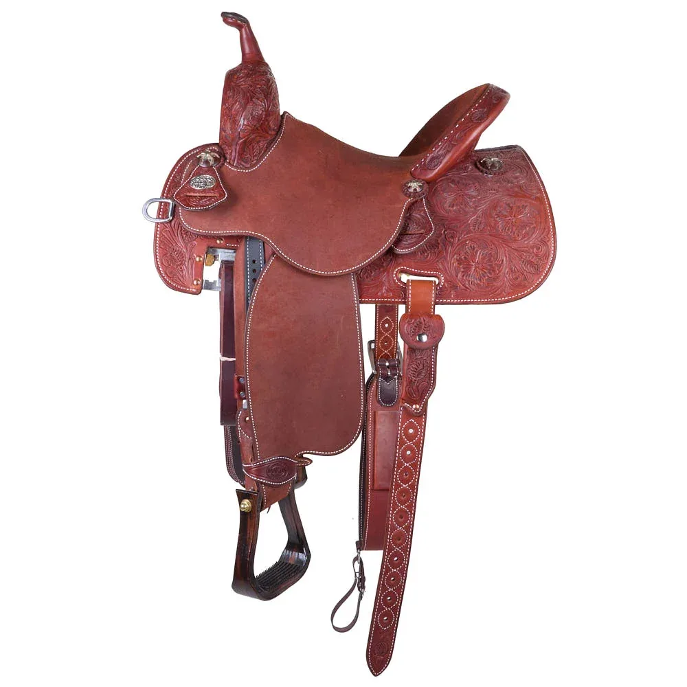 Martin Saddlery 13.5in Chestnut 1/2 Breed Floral Stingray Barrel Saddle - Image 2