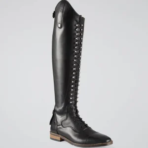 Maurizia Womens Lace Front Leather Tall Riding Boots Black