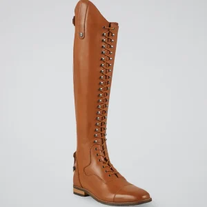 Maurizia Womens Lace Front Leather Tall Riding Boots Cognac