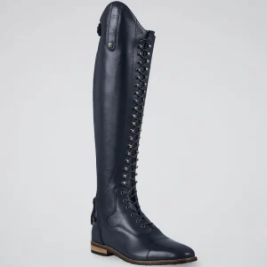 Maurizia Womens Lace Front Leather Tall Riding Boots Navy