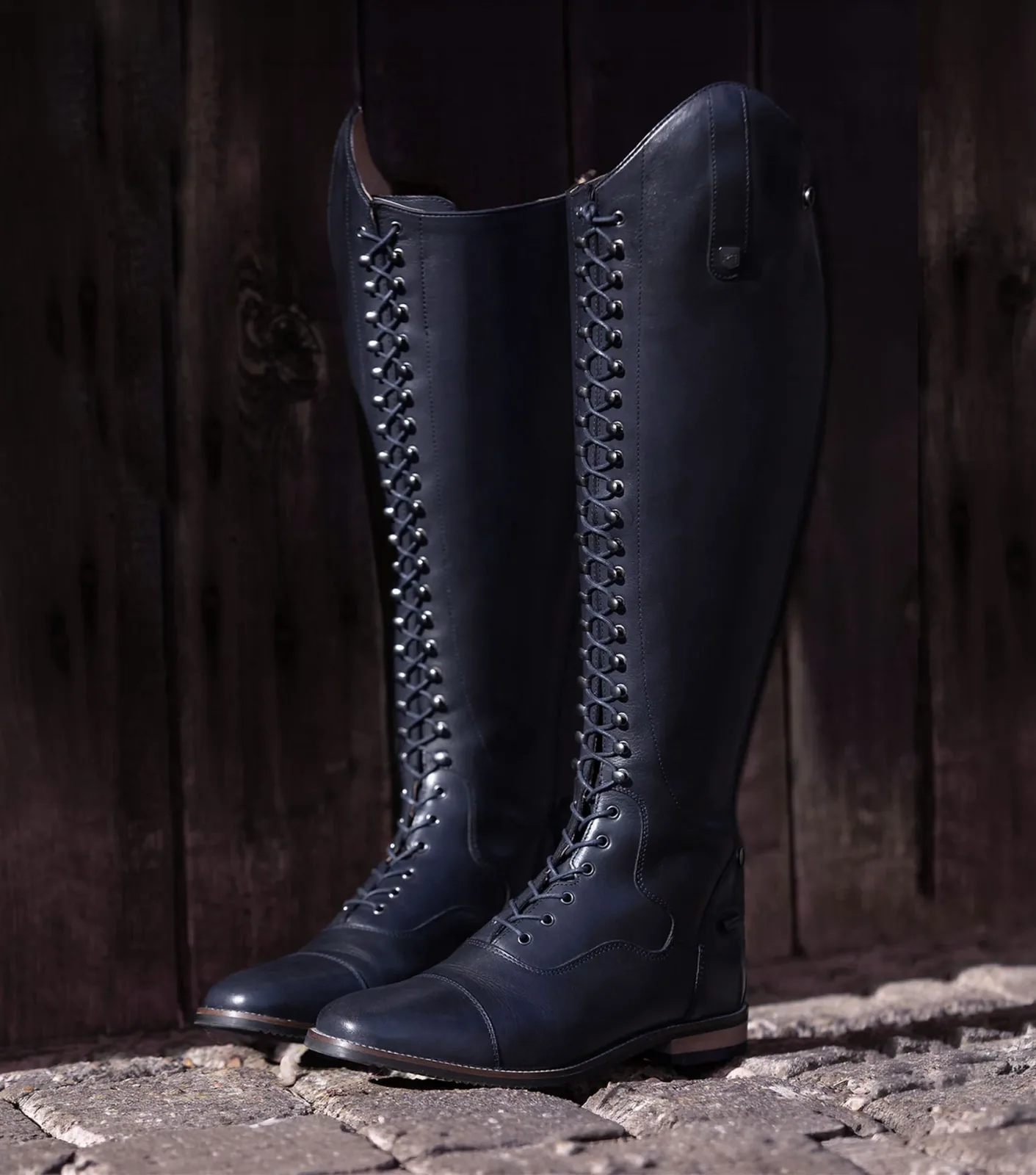 Maurizia Womens Lace Front Leather Tall Riding Boots Navy - Image 2