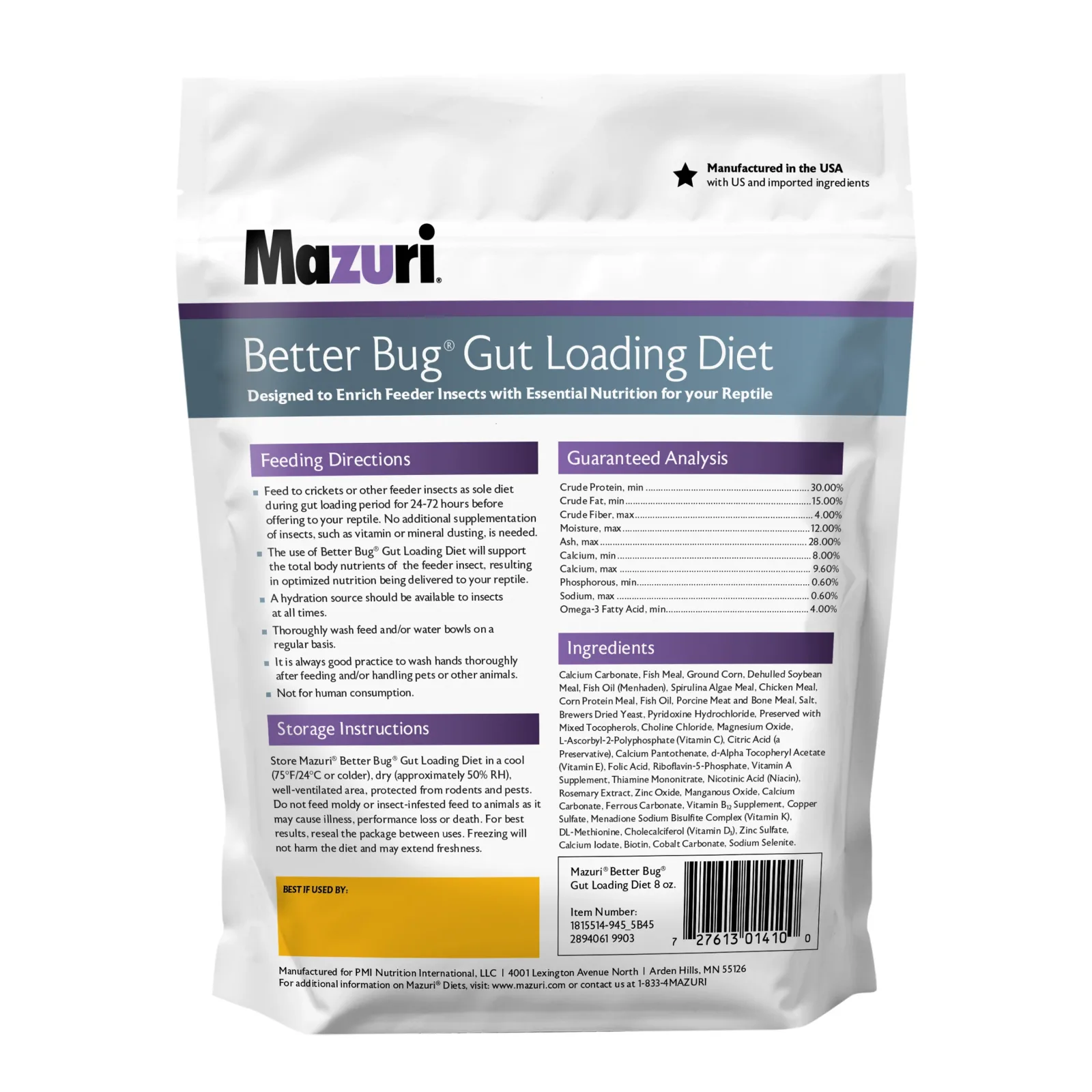 Mazuri® Better Bug® Gut Loading Diet, 8 ounce Bag - Image 2