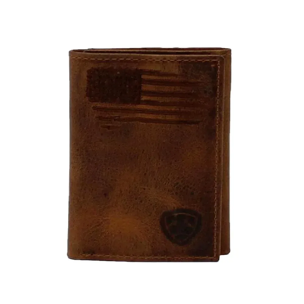 Men's Brown Distressed USA Flag Tri-Fold Wallet