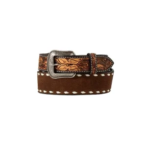 Men's Hand Tooled Roughout 3D Chocolate Belt