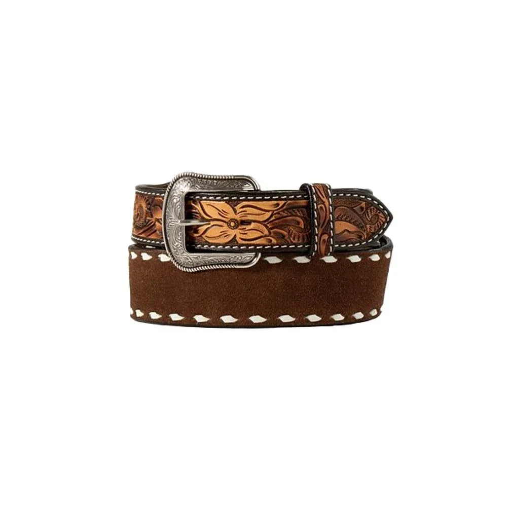 Men's Hand Tooled Roughout 3D Chocolate Belt