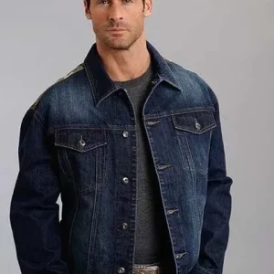 Mens Holiday Camo Canvas Denim Jacket 2XL Blue