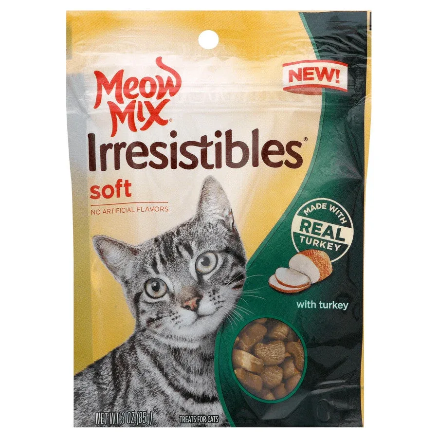 Meow Mix Irresistibles Soft Cat Treats - Real Turkey, 3 oz each, Case of 5
