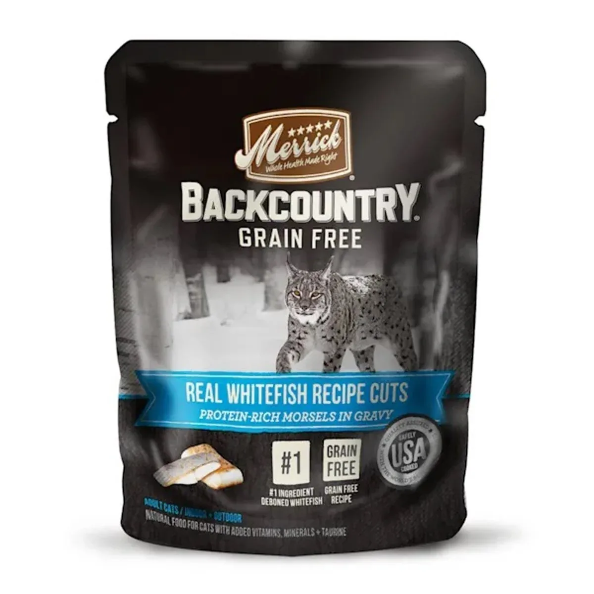 Merrick Backcountry Grain-Free Real Whitefish Morsels in Gravy Wet Cat Food, 3 oz, 24 ct