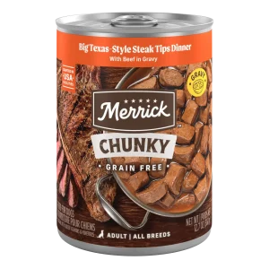 Merrick Chunky Grain Free Premium And Wholesome Canned Dog Food, Real Meat Big Texas Steak Tips Dinner