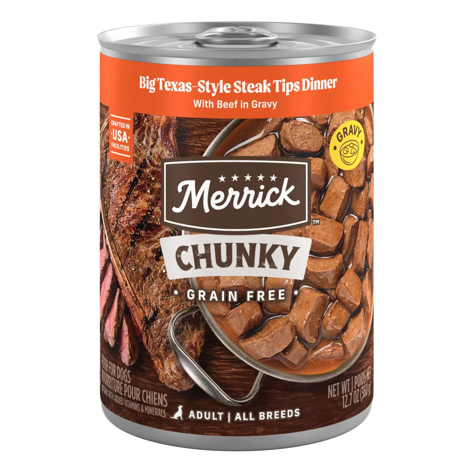 Merrick Chunky Grain Free Premium And Wholesome Canned Dog Food, Real Meat Big Texas Steak Tips Dinner