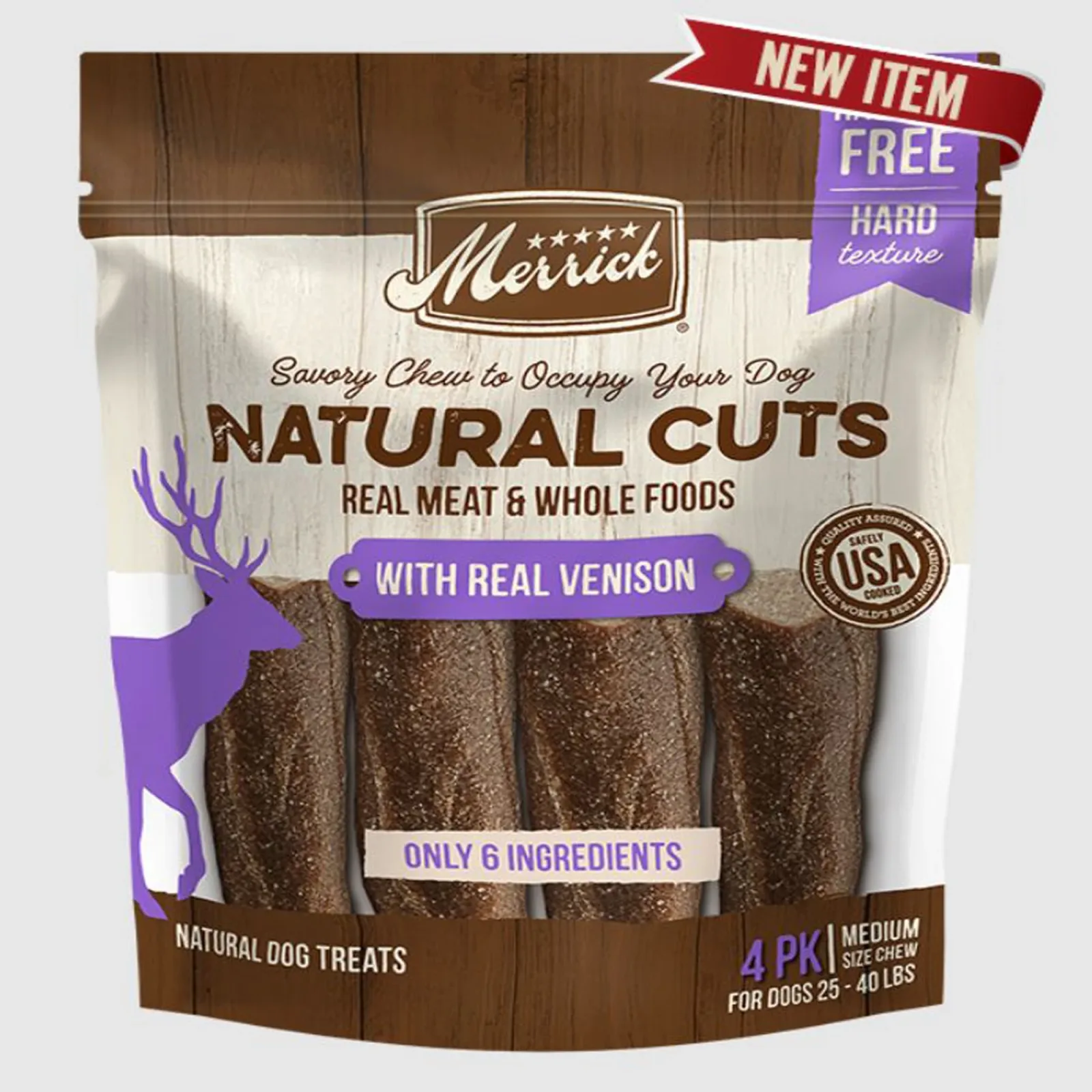 Merrick Dog Natural Cut Venison Medium Dog Chew, 4-Count
