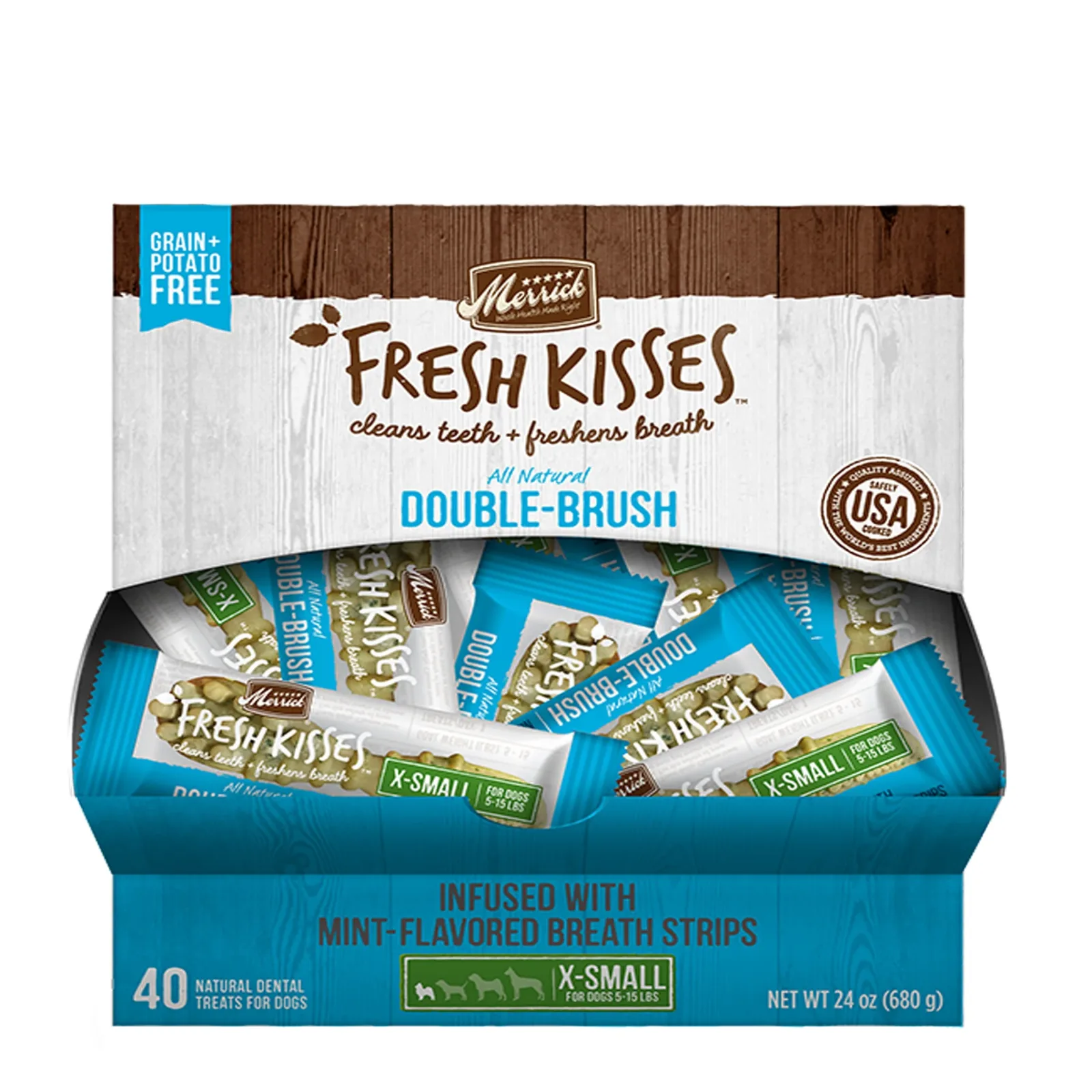 Merrick Fresh Kisses Mint Breath Strips For Extra Small Dogs (7-17 lb), 40-Count