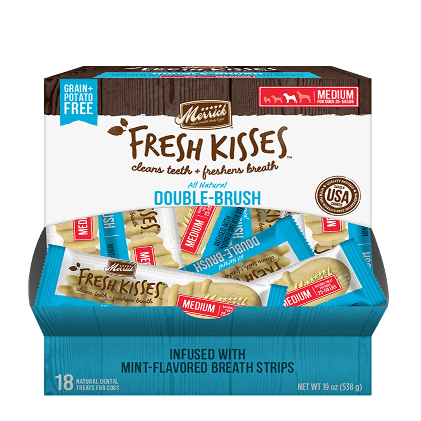 Merrick Fresh Kisses Mint Breath Strips For Medium Dogs (30-70 lb), 18-Count