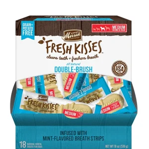 Merrick Fresh Kisses Mint Breath Strips Medium Dog Dental Dog Treats Singles, 18-Count