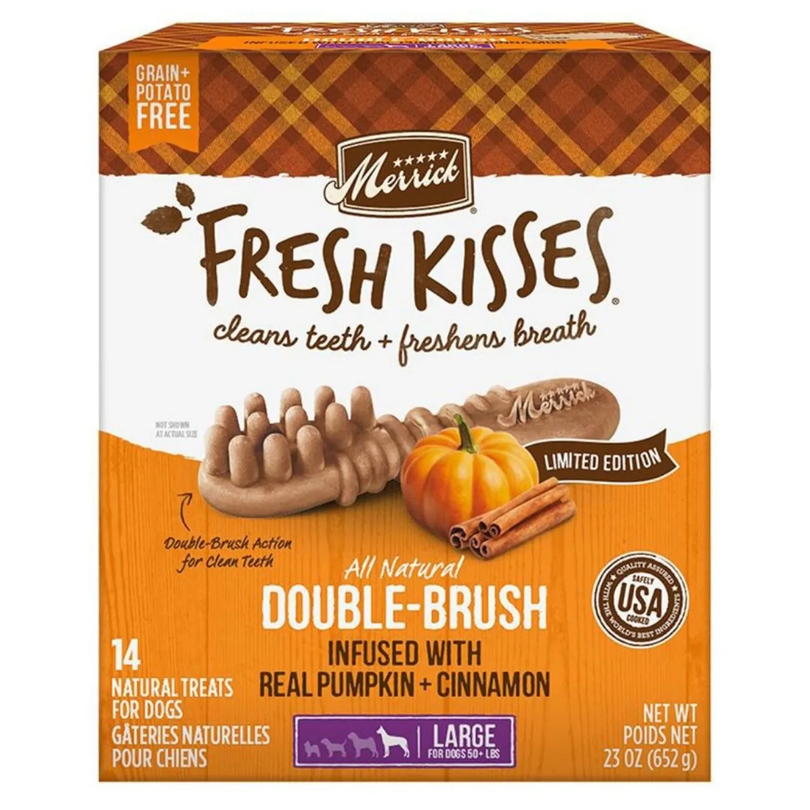 Merrick Fresh Kisses Pumpkin & Cinnamon Large Dog Dental Dog Treats, 14-Count