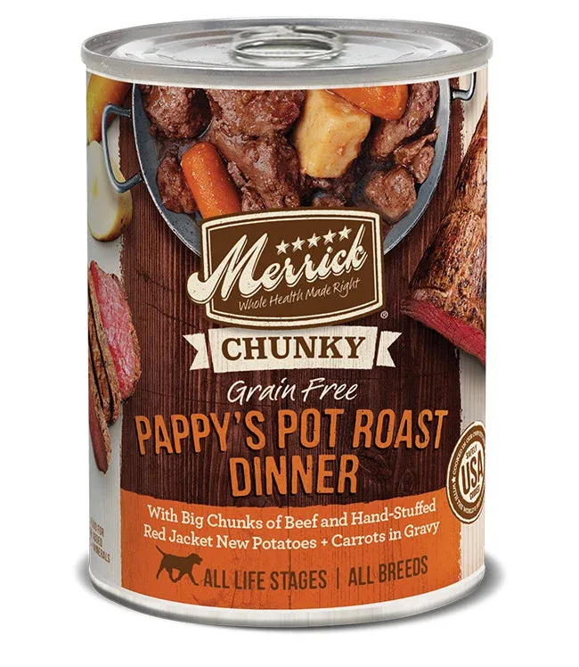 Merrick Grain-Free Chunky Pappy Pot Roast Beef Wet Dog Food, 12.7 oz each, Case of 12