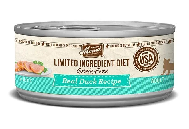Merrick Grain-Free Limited Ingredient Diet Real Duck Pate Wet Cat Food, 5 oz each, Case of 24