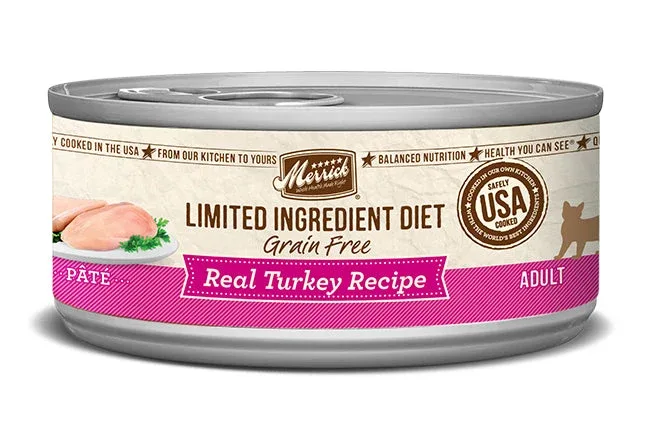 Merrick Grain-Free Limited Ingredient Diet Real Turkey Pate Cat Food, 5 oz each, Case of 24