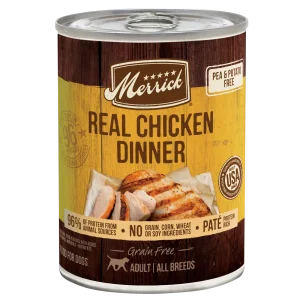 Merrick Grain Free Premium And Natural Canned Dog Food, Soft And Healthy Wet Recipe, Real Chicken Dinner