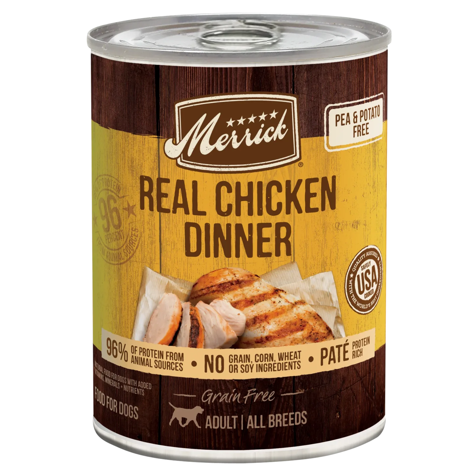 Merrick Grain Free Premium And Natural Canned Dog Food, Soft And Healthy Wet Recipe, Real Chicken Dinner