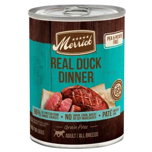 Merrick Grain Free Premium And Natural Canned Dog Food, Soft And Healthy Wet Recipe, Real Duck Dinner