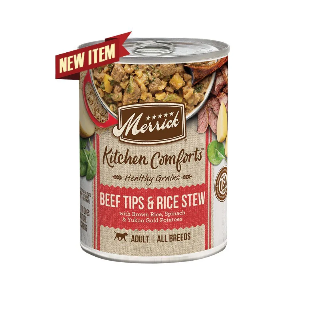 Merrick Kitchen Comforts Beef Tips & Rice Stew Wet Dog Food, 12.7 oz each, Case of 12