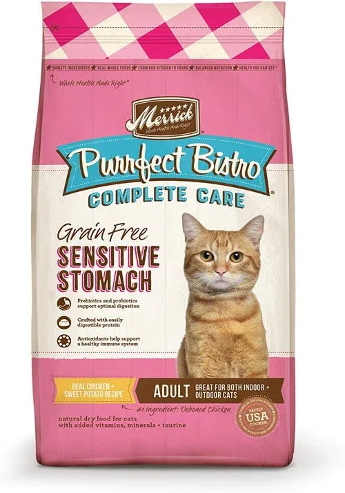 Merrick Purrfect Bistro Grain-Free Dry Cat Food - Complete Care Sensitive Stomach Recipe, 4 lb