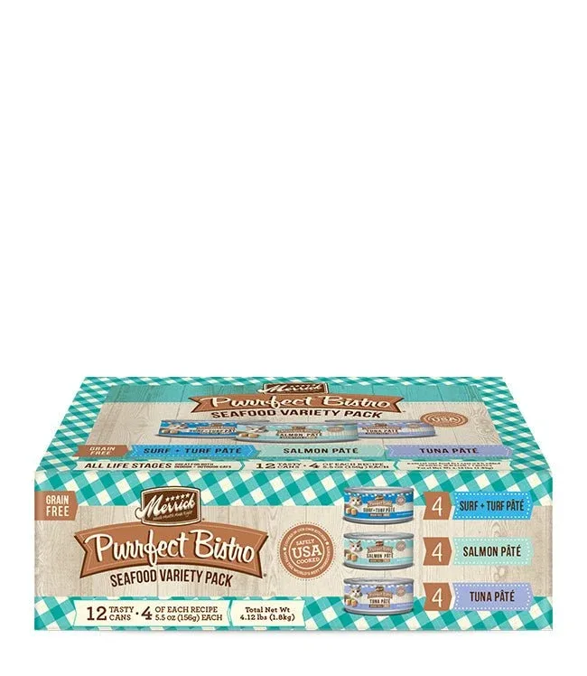 Merrick Purrfect Bistro Wet Cat Food - Seafood Variety Pack, 5.5 oz each, Case of 12