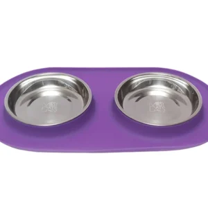 Messy Mutts Cat Double Feeder Silicone Purple