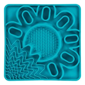 Messy Mutts Dog Cat Framed Silicone Interactive Multi Surface Mat, 10 in x 10 in Blue