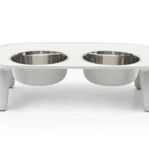 Messy Mutts Dog Double Feeder Elevated Light Grey