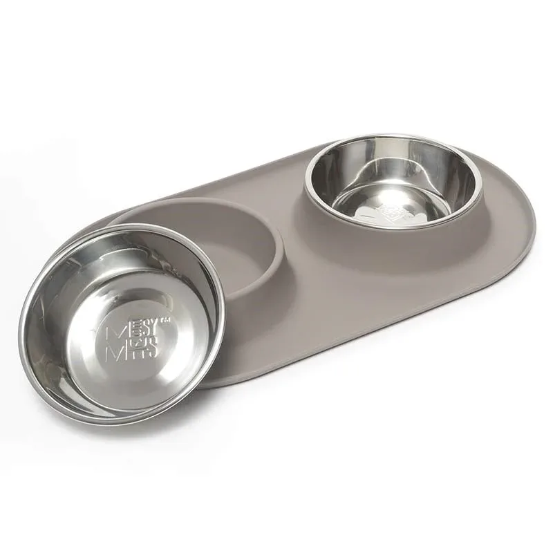 Messy Mutts Dog Double Feeder, Grey 3 Cup