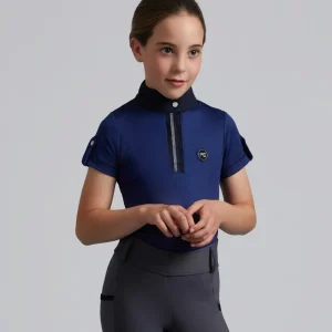 Mini Amia Girl's Technical Short Sleeve Riding Top Navy