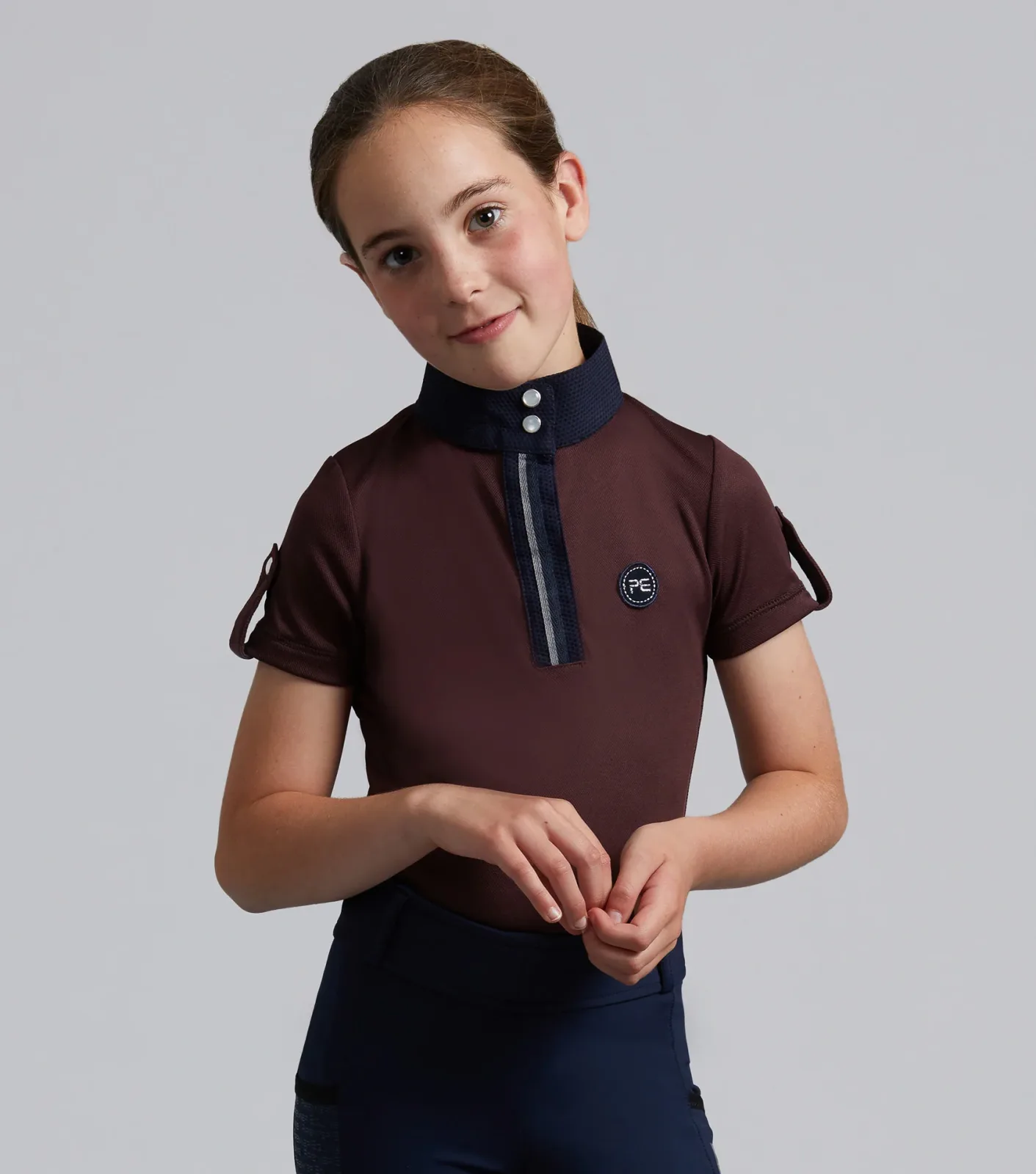 Mini Amia Girl's Technical Short Sleeve Riding Top Wine