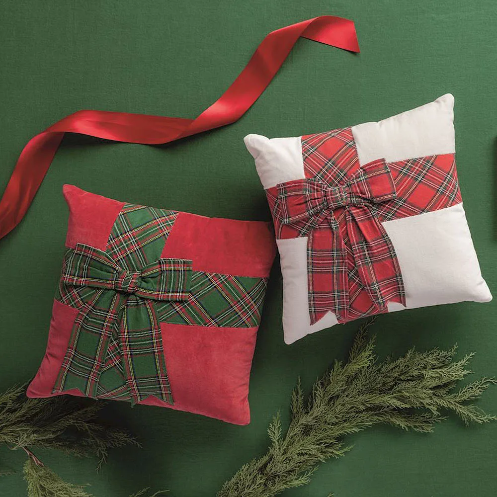 Mud Pie Green Tartan Bow Pillow - Image 2