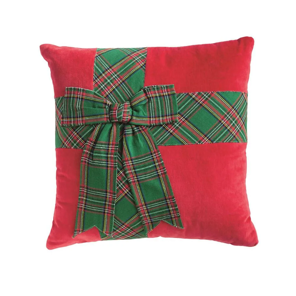 Mud Pie Green Tartan Bow Pillow