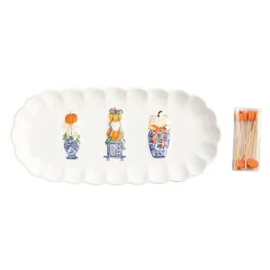 Mud Pie Pumpkin Topiary Tray and Toothpick Set