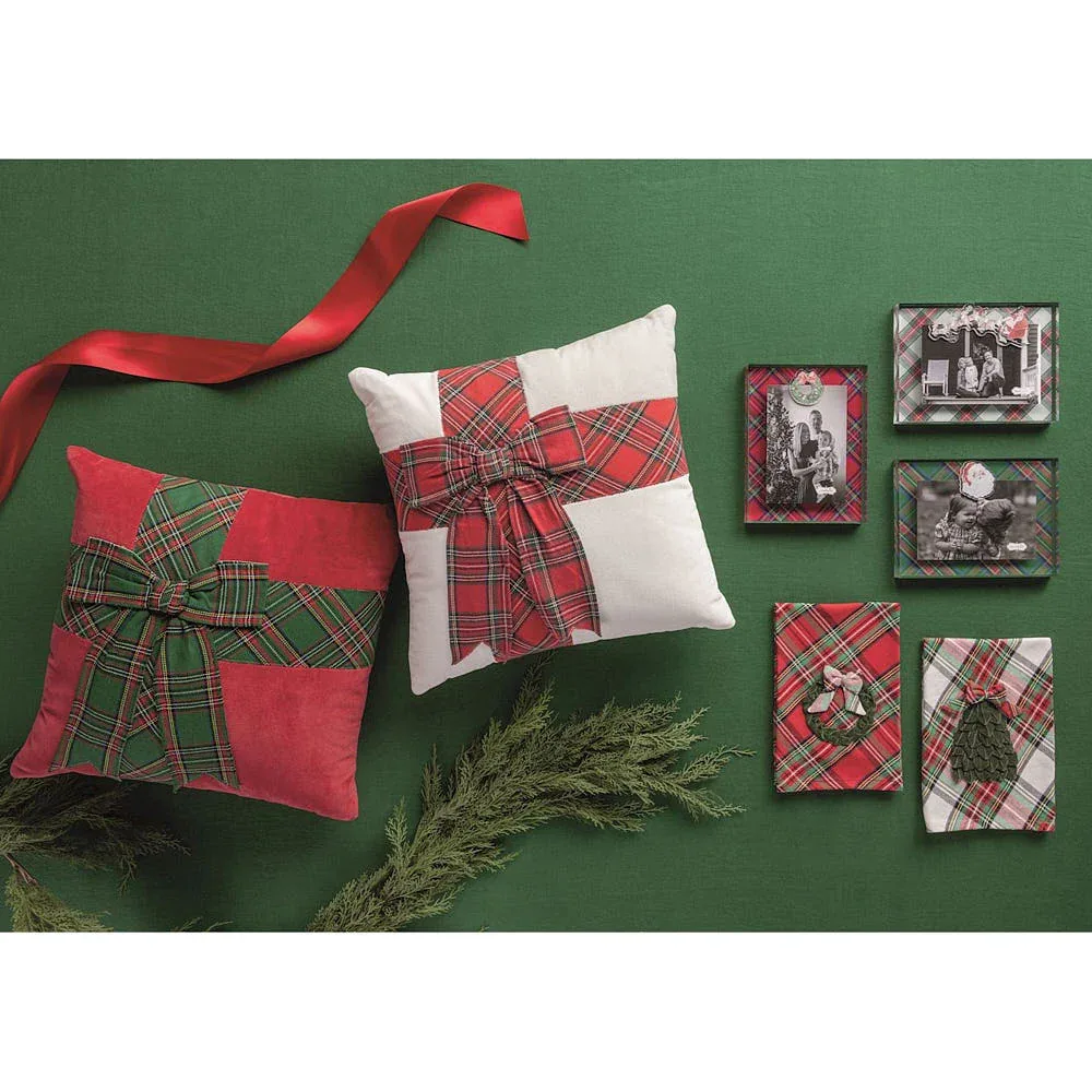 Mud Pie Red Tartan Bow Pillow - Image 2