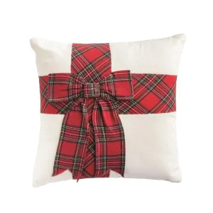 Mud Pie Red Tartan Bow Pillow