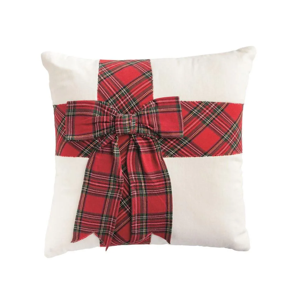 Mud Pie Red Tartan Bow Pillow